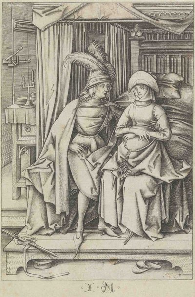 A Couple Seated on a Bed by Israhel van Meckenem